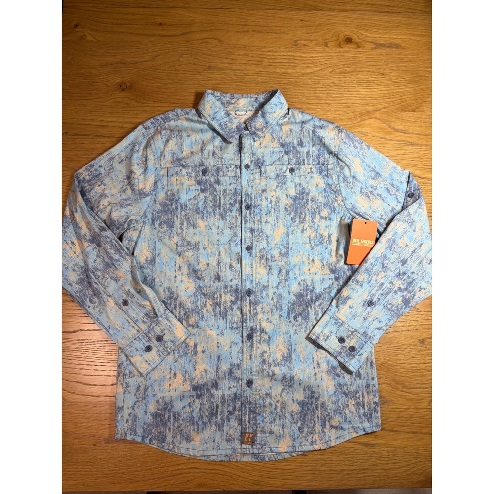 Reel Legends Mens Small Fishing Shirt Heritage Blue Rugged Road UPF 50 NWT